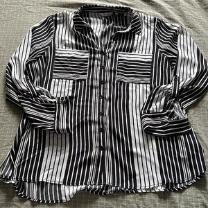 Reitmans black and white striped blouse, size 16